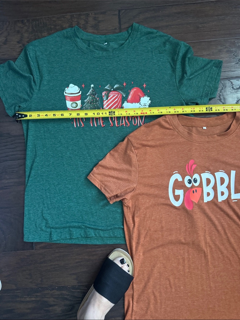 Womens Pair of Holiday Tees-- 'Gobble' Orange Graphic Tee/XMAS Green Graphic Tee - Picture 9 of 10